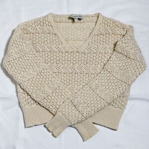 Freshman 1996 Cream Soft Knit Sweater Crop V Neck Boho Festival XS